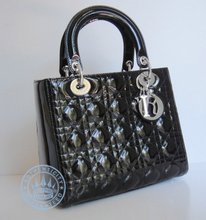 Christian Dior Lady Handbag, Black Patent