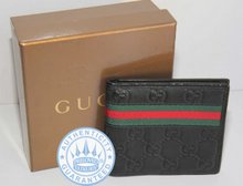 Gucci Web Bi-fold wallet , Black guccissima leather