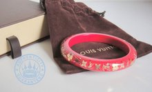 Louis Vuitton Monogram Inclusion Pink+Gold Bangle Bracelet 