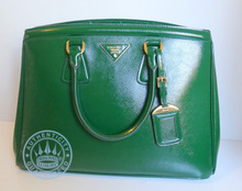 Prada Saffiano  BN2402 Handbag, Leather Green Tote Bag 